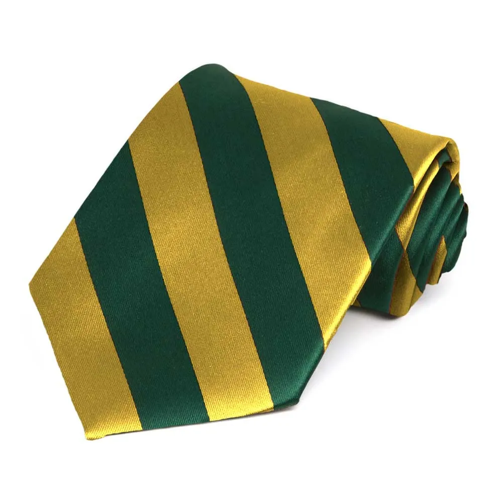 Hunter Green and Gold Extra Long Striped Tie sold by TieMart