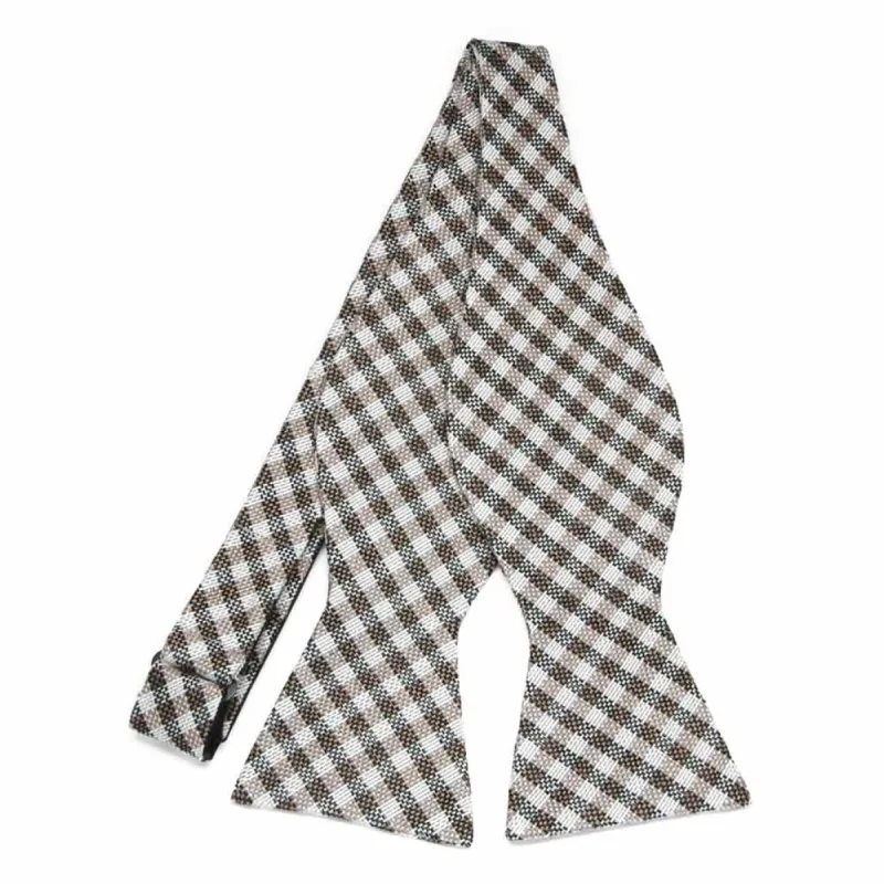 Brown Marshal Plaid Linen/Silk Self-Tie Bow Tie sold by TieMart