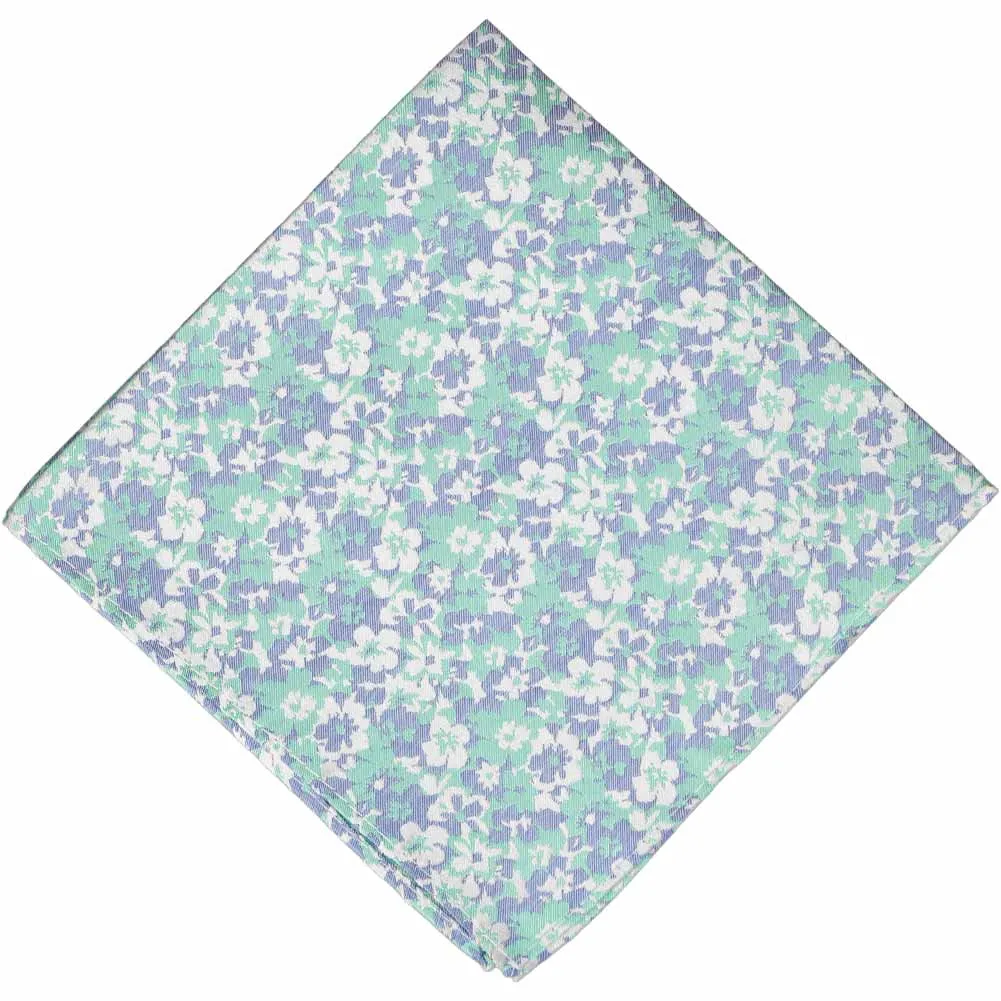 Seafoam and Blue Company Floral Silk Pocket Square sold by TieMart