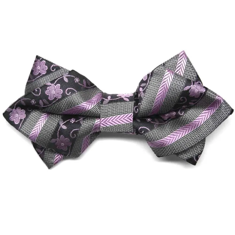 English Lavender Anna Floral Striped Diamond Tip Bow Tie sold by TieMart