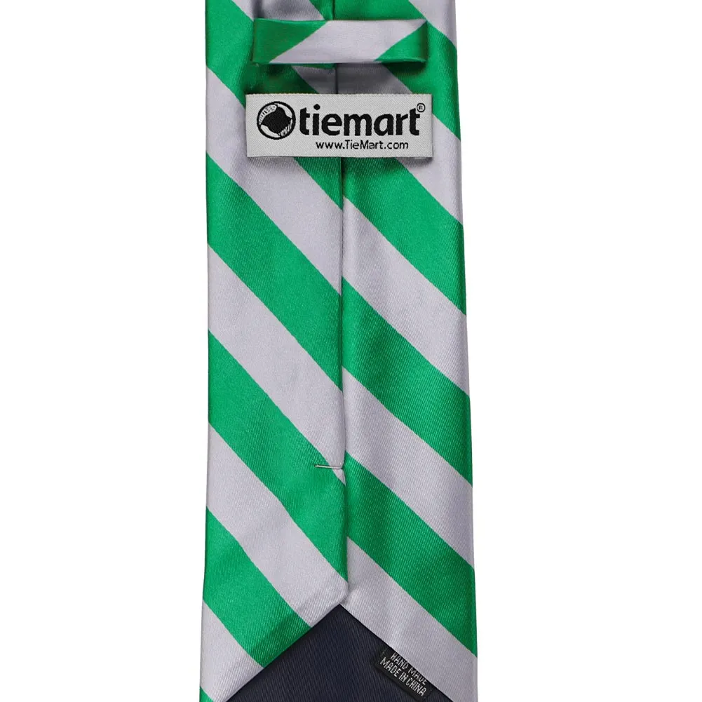 Kelly Green and Silver Striped Tie sold by TieMart product image thumbnail 4