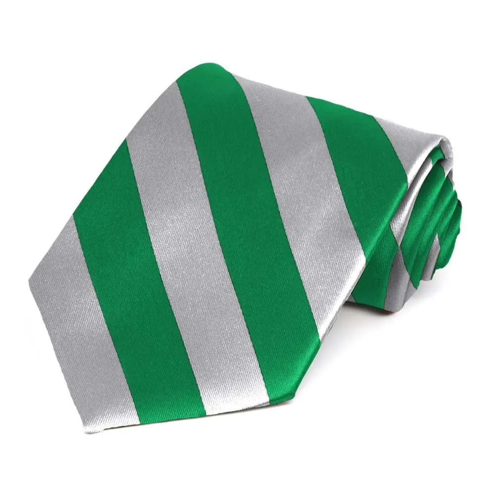Kelly Green and Silver Striped Tie sold by TieMart