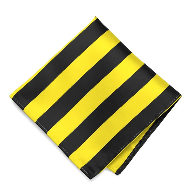 Yellow and Black Striped Pocket Square sold by TieMart
