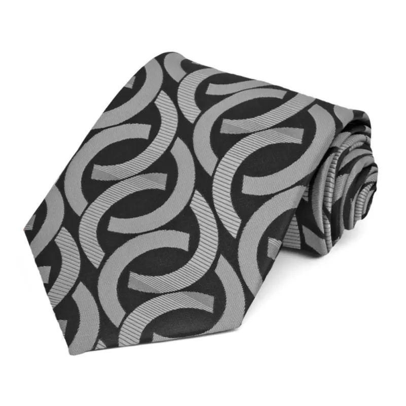 Black Kay Link Pattern Extra Long Necktie sold by TieMart