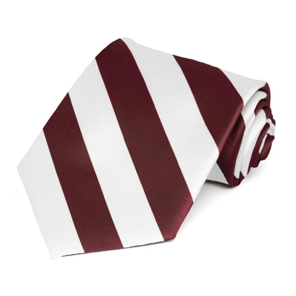 Burgundy and White Extra Long Striped Tie sold by TieMart