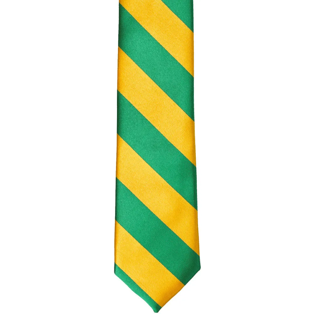 Kelly Green and Golden Yellow Striped Skinny Tie, 2" Width sold by TieMart product image thumbnail 2
