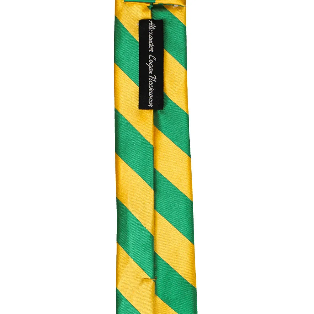 Kelly Green and Golden Yellow Striped Skinny Tie, 2" Width sold by TieMart product image thumbnail 3