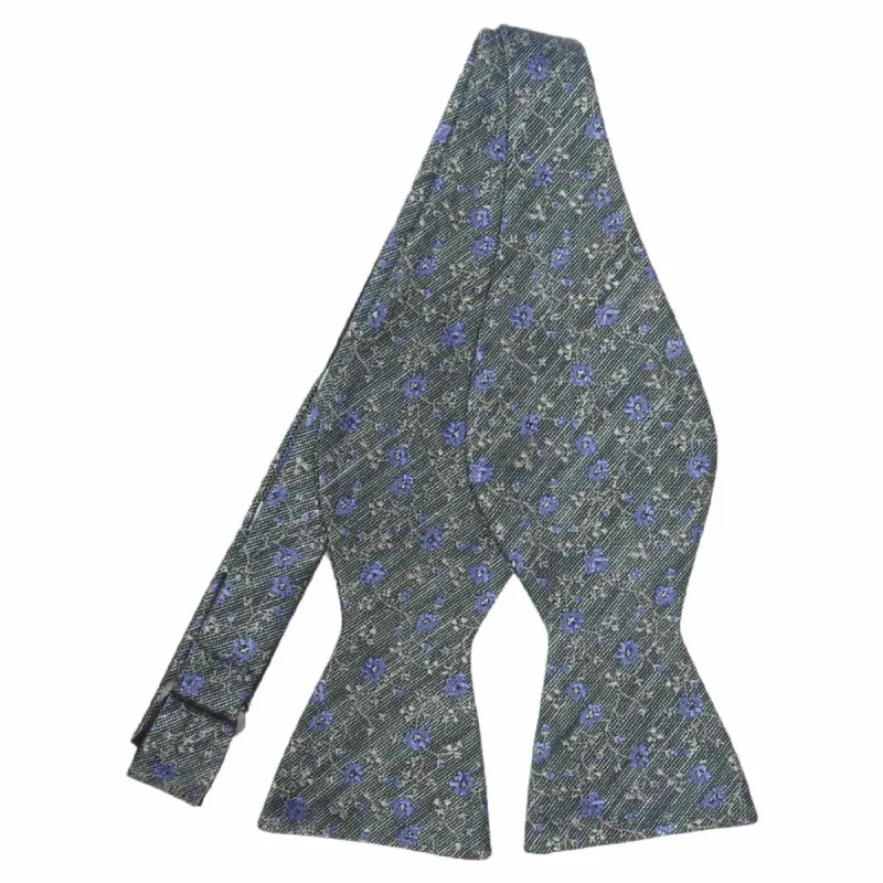 Periwinkle Secretary Floral Linen/Silk Self-Tie Bow Tie sold by TieMart
