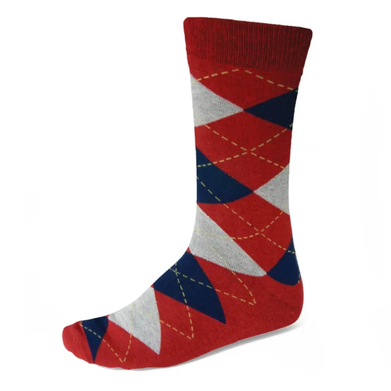 Men's Red and Navy Blue Argyle Socks sold by TieMart
