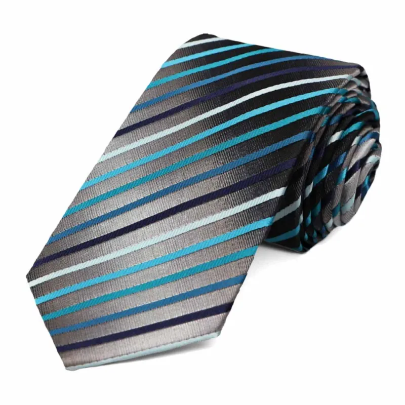 Turquoise Kissimmee Striped Slim Necktie sold by TieMart