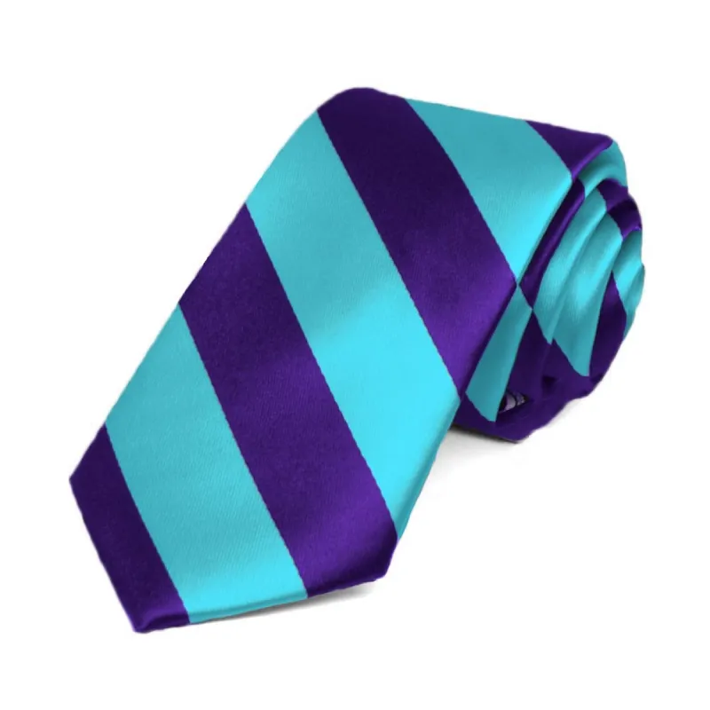 Dark Purple and Turquoise Striped Slim Tie, 2.5" Width sold by TieMart