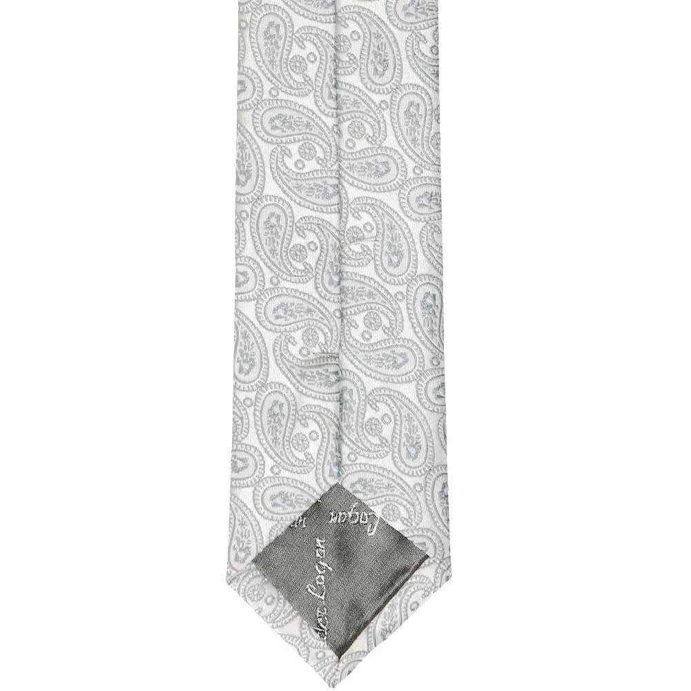 Pale Silver Darlene Paisley Slim Necktie, 2.5" Width sold by TieMart product image thumbnail 4