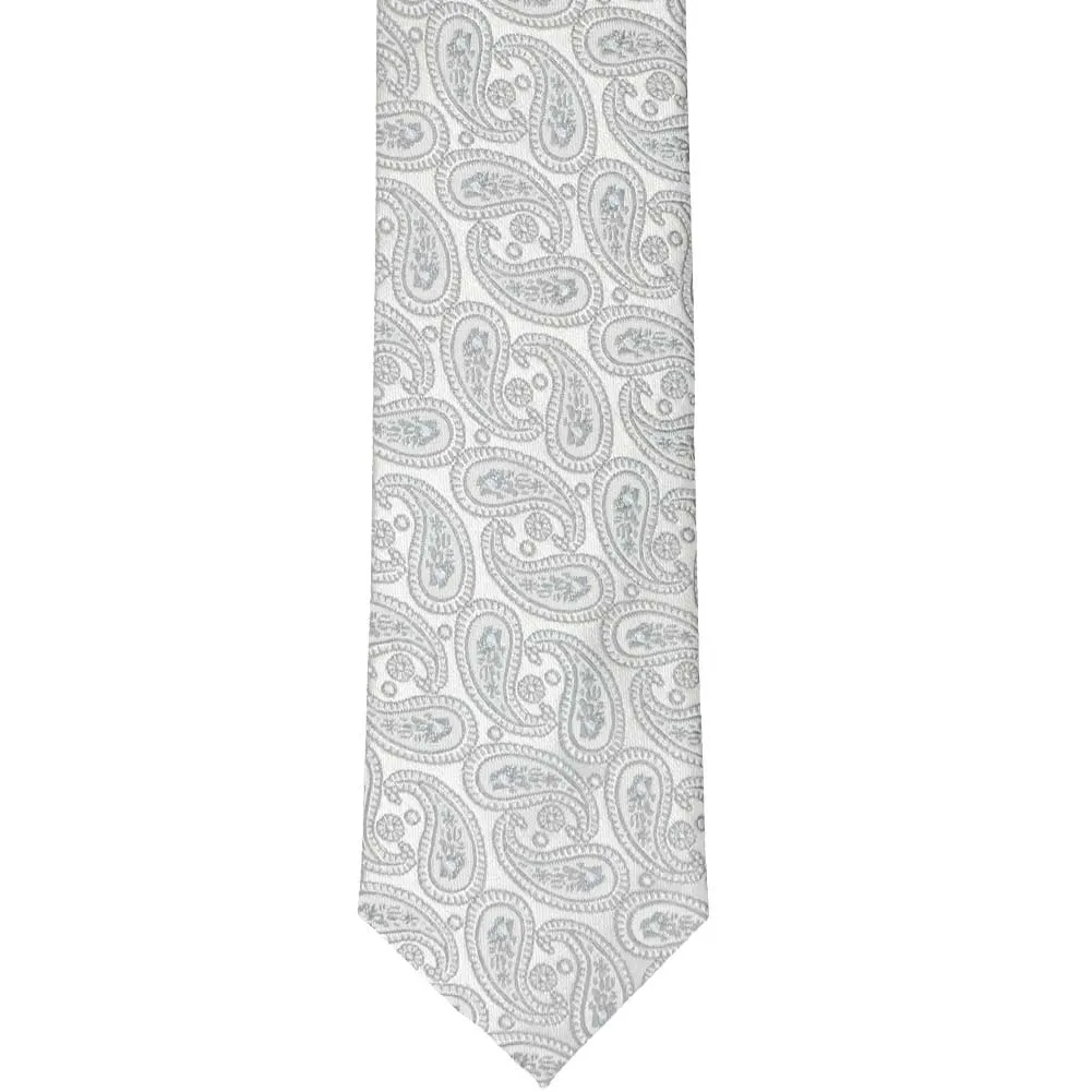 Pale Silver Darlene Paisley Slim Necktie, 2.5" Width sold by TieMart product image thumbnail 2
