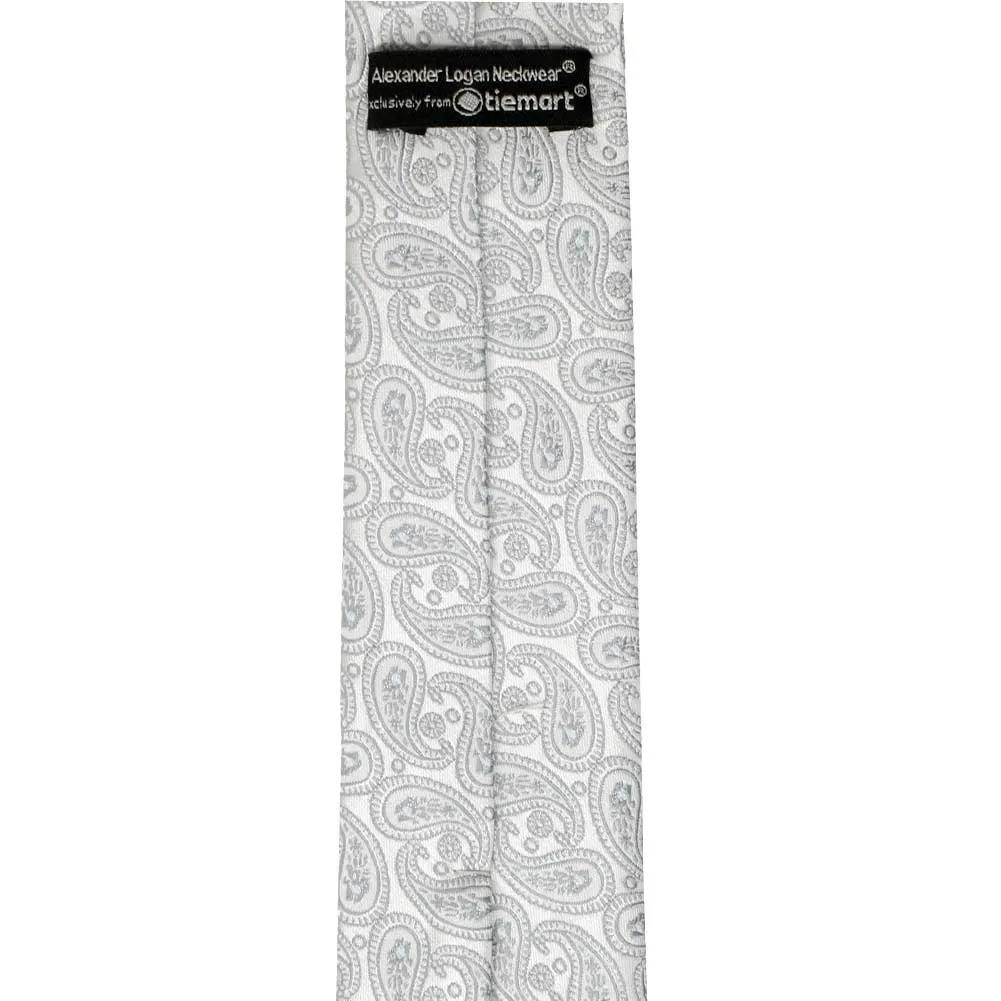 Pale Silver Darlene Paisley Slim Necktie, 2.5" Width sold by TieMart product image thumbnail 3
