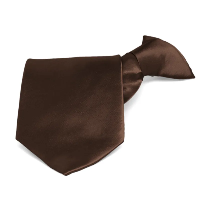 Chestnut Brown Solid Color Clip-On Tie sold by TieMart
