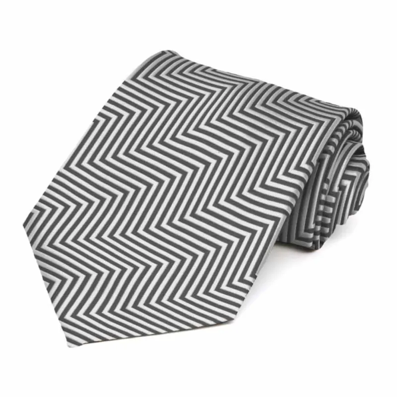 Pewter Kimberly Chevron Striped Extra Long Necktie sold by TieMart