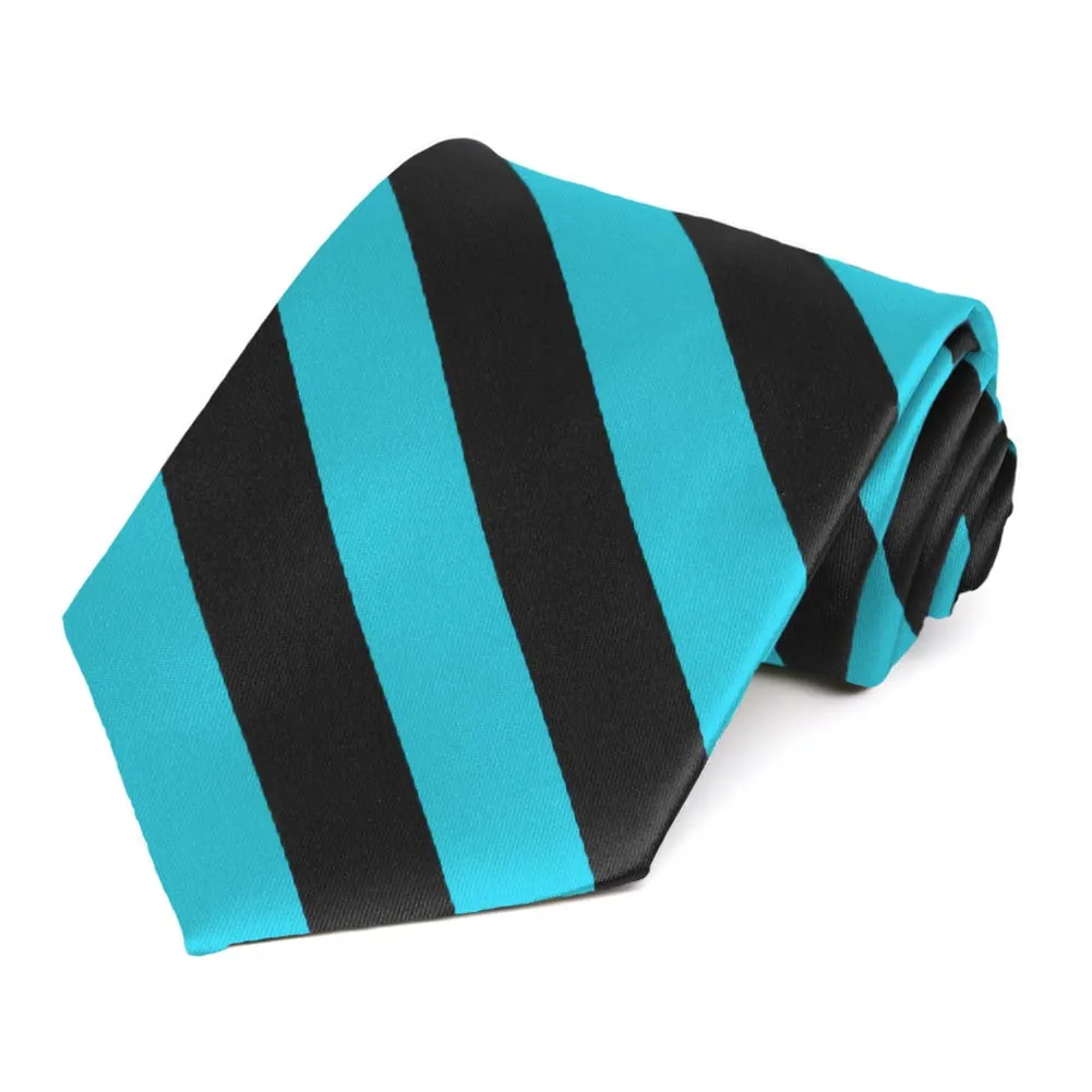 Turquoise and Black Extra Long Striped Tie sold by TieMart