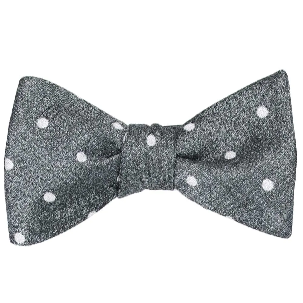 Gray and White Chamberlain Dot Linen/Silk Self-Tie Bow Tie sold by TieMart product image thumbnail 2