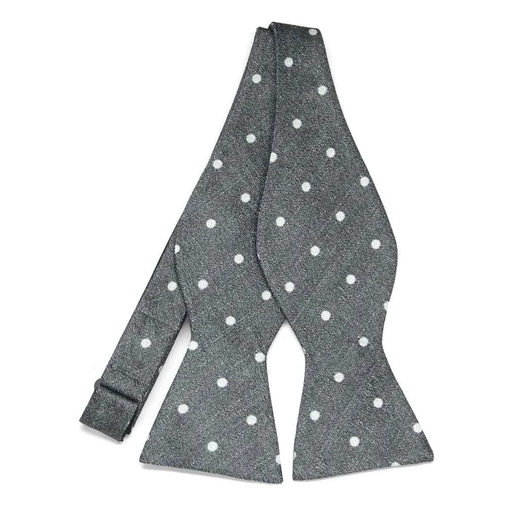 Gray and White Chamberlain Dot Linen/Silk Self-Tie Bow Tie sold by TieMart