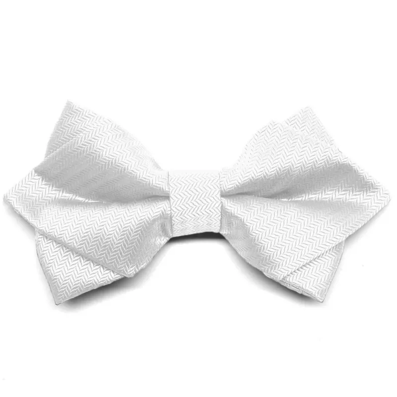 White Herringbone Diamond Tip Bow Tie sold by TieMart