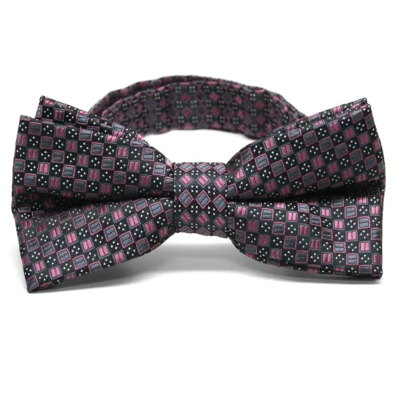 Dark Pink Marie Square Pattern Band Collar Bow Tie sold by TieMart