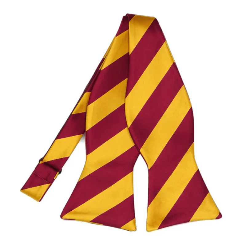 Crimson Red and Golden Yellow Striped Self-Tie Bow Tie sold by TieMart