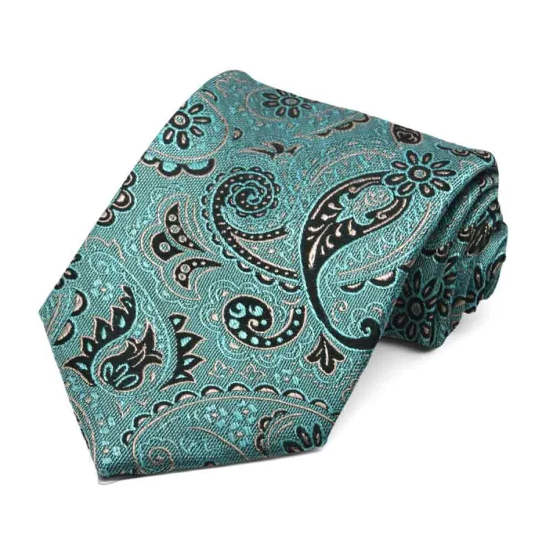 Teal Publicist Paisley Linen/Silk Necktie sold by TieMart