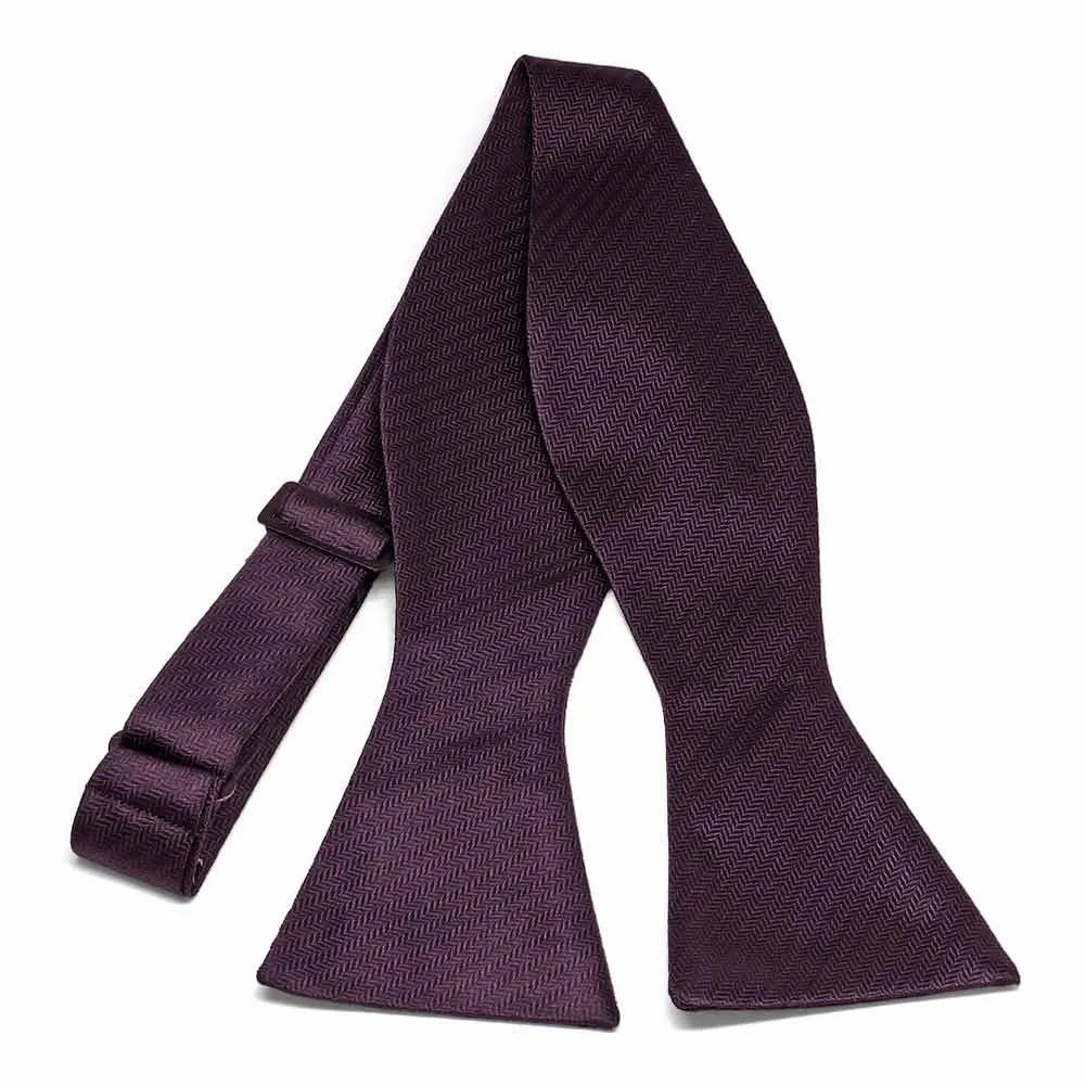 Eggplant Purple Herringbone Silk Self-Tie Bow Tie sold by TieMart