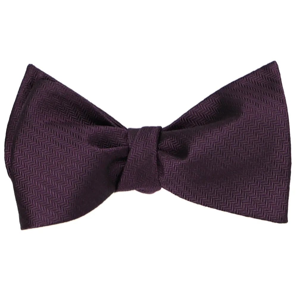 Eggplant Purple Herringbone Silk Self-Tie Bow Tie sold by TieMart product image thumbnail 2
