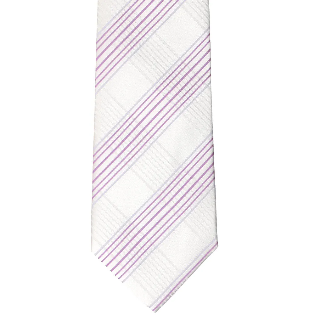 White Jeffrey Plaid Extra Long Necktie sold by TieMart product image thumbnail 2