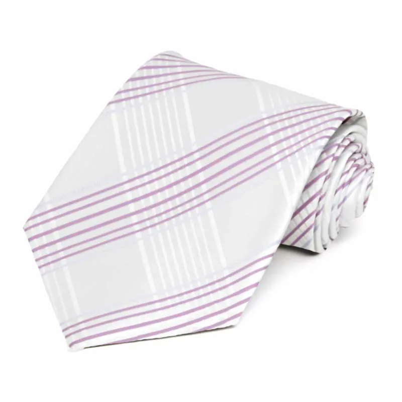 White Jeffrey Plaid Extra Long Necktie sold by TieMart