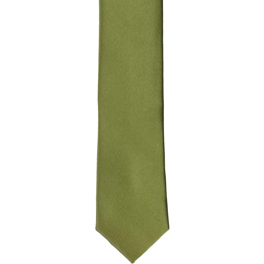 Olive Green Skinny Solid Color Necktie, 2" Width sold by TieMart product image thumbnail 2