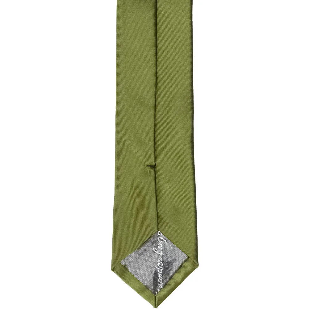 Olive Green Skinny Solid Color Necktie, 2" Width sold by TieMart product image thumbnail 4