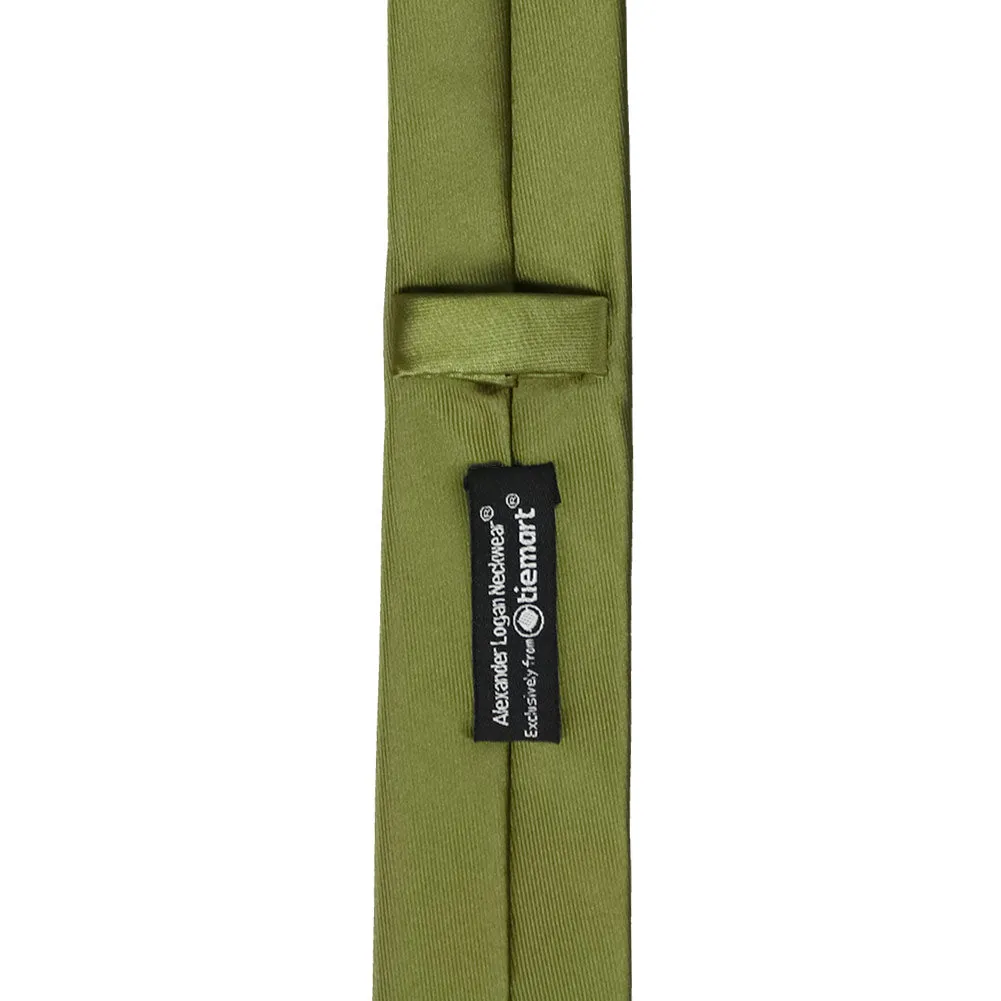 Olive Green Skinny Solid Color Necktie, 2" Width sold by TieMart product image thumbnail 3