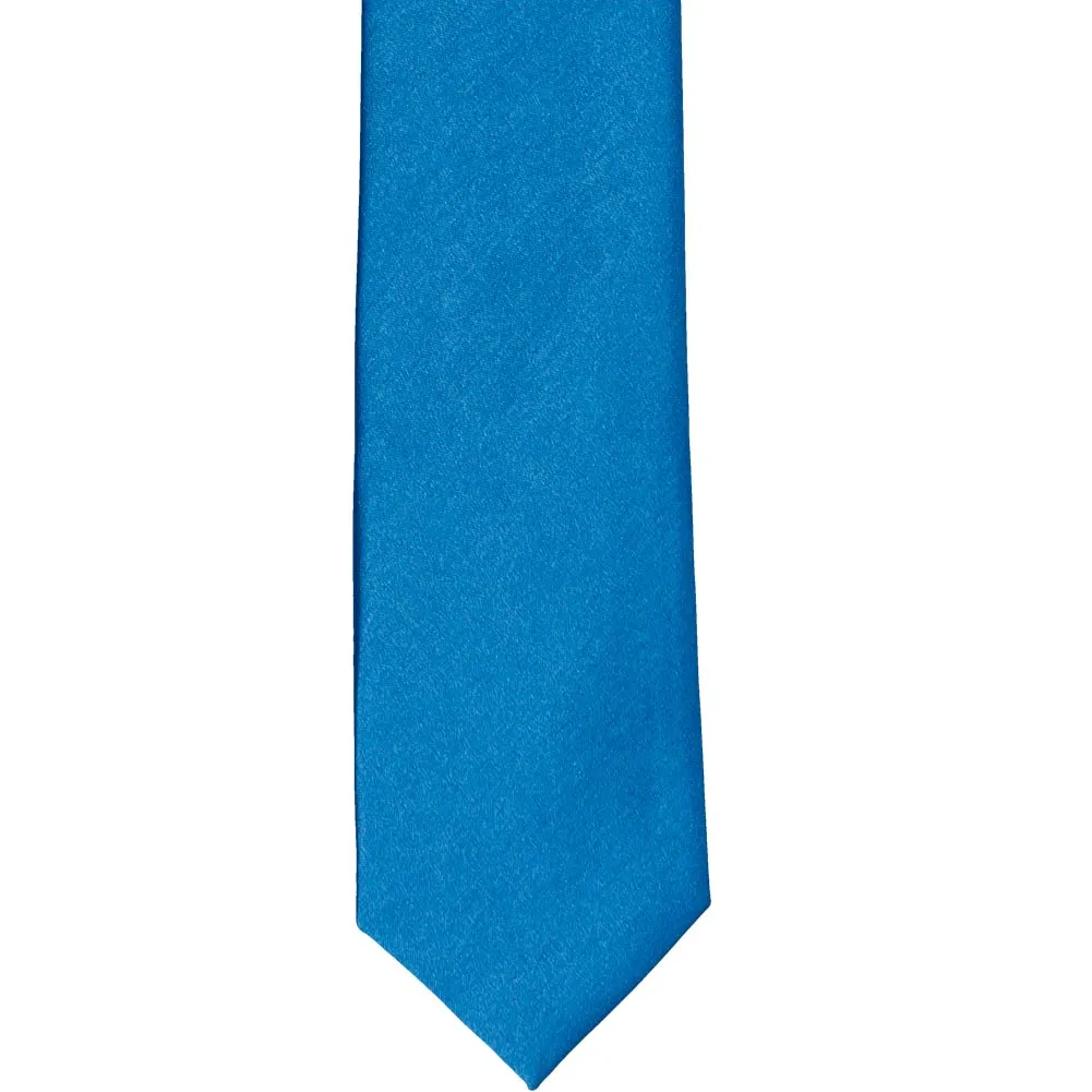 Azure Blue Slim Solid Color Necktie, 2.5" Width sold by TieMart product image thumbnail 2