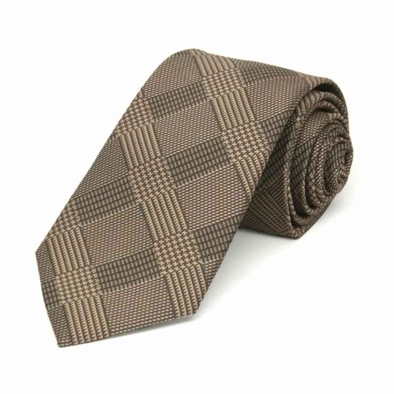 Toffee Brown Michael Glen Plaid Slim Necktie, 2.5" Width sold by TieMart