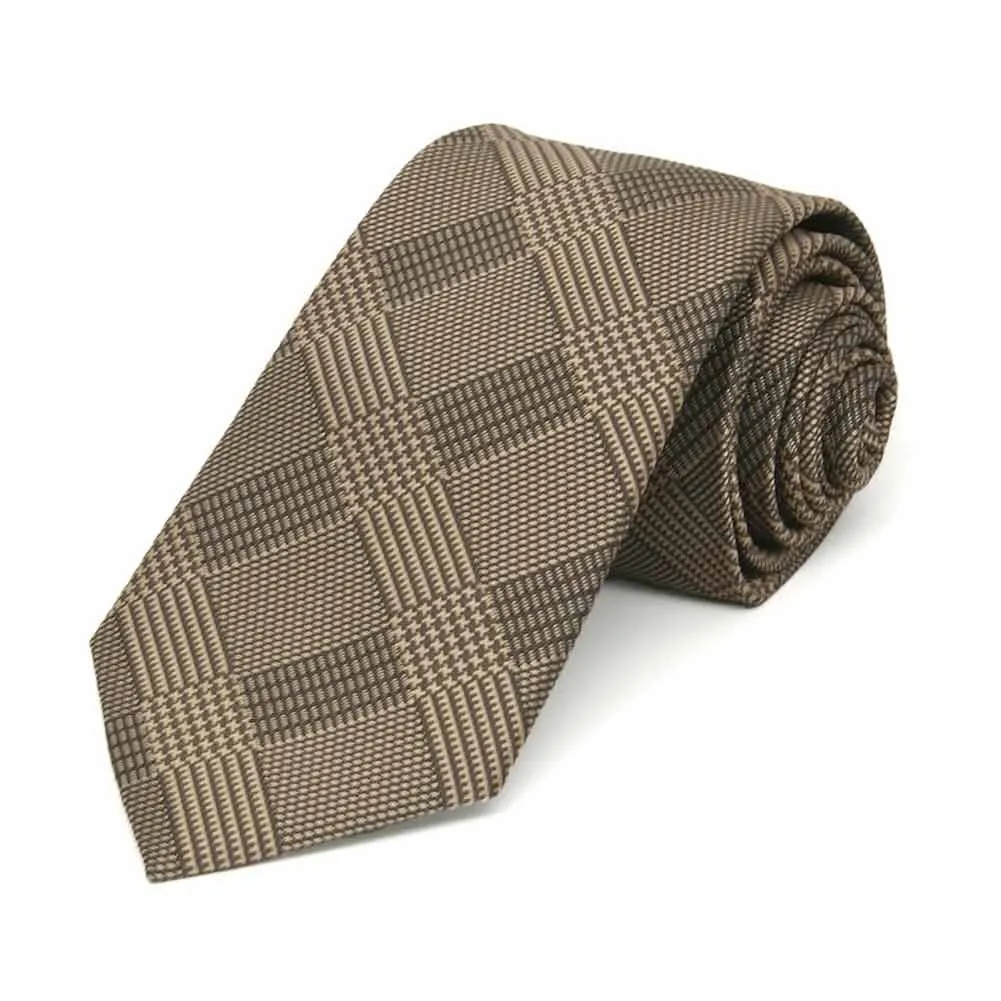 Toffee Brown Michael Glen Plaid Slim Necktie, 2.5" Width sold by TieMart