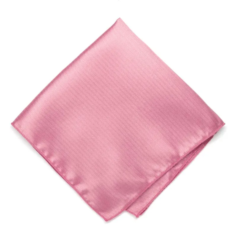 Bubblegum Pink Herringbone Silk Pocket Square sold by TieMart