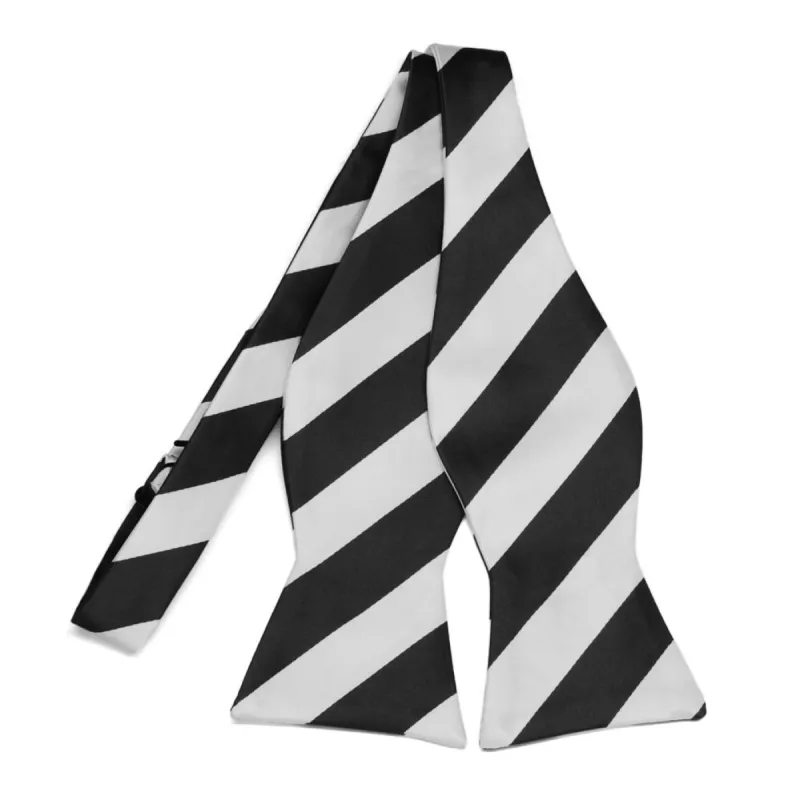 Black and Pale Silver Striped Self-Tie Bow Tie sold by TieMart