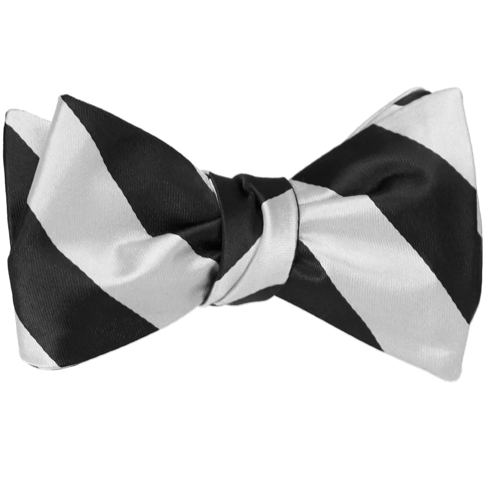 Black and Pale Silver Striped Self-Tie Bow Tie sold by TieMart product image thumbnail 2