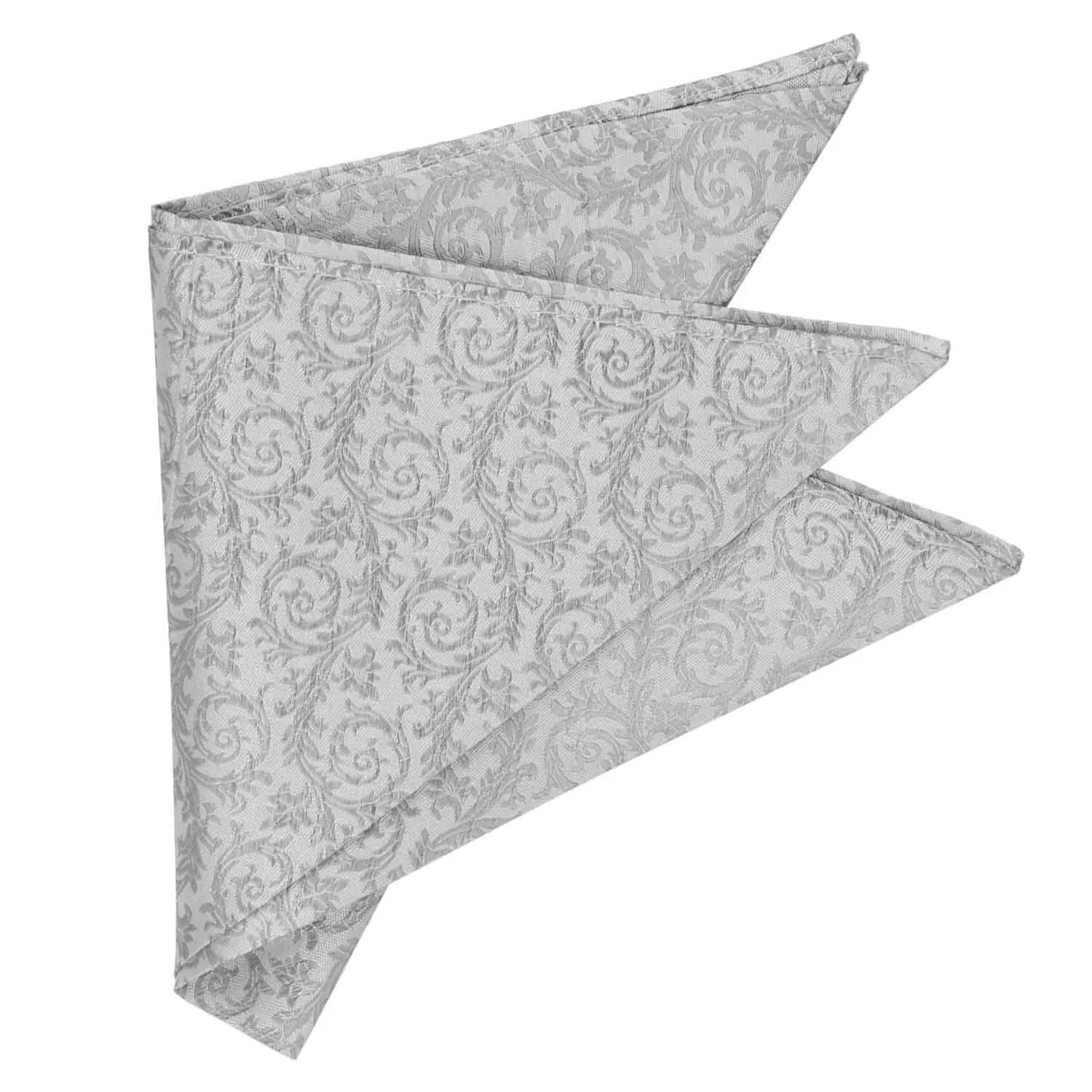 Light Silver Groom Floral Silk Pocket Square sold by TieMart product image thumbnail 3