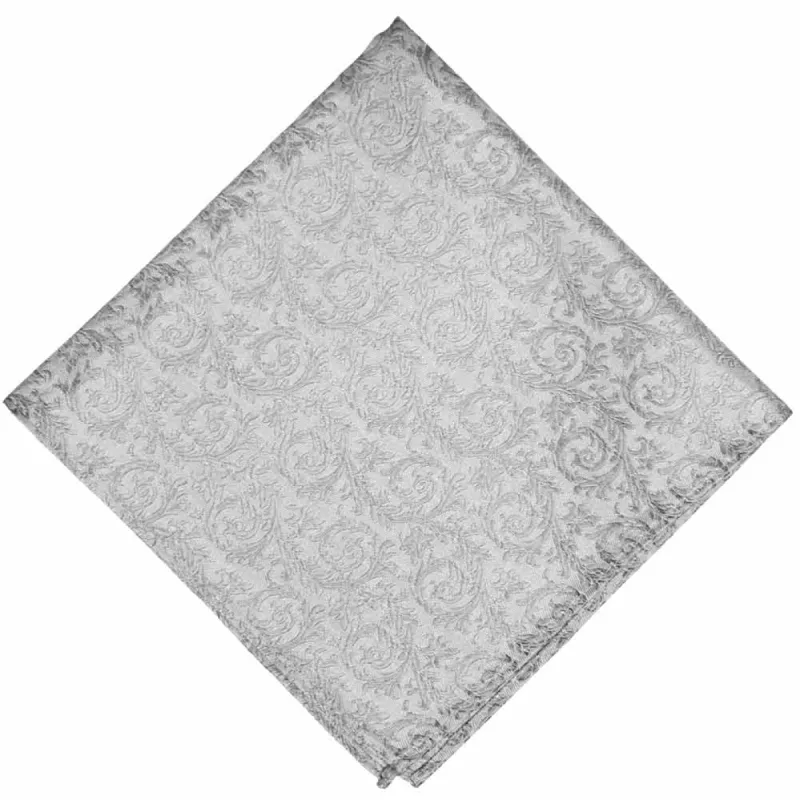 Light Silver Groom Floral Silk Pocket Square sold by TieMart