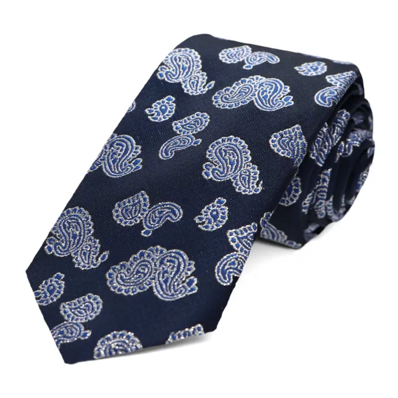 Dark Blue Ivanhoe Paisley Slim Necktie sold by TieMart