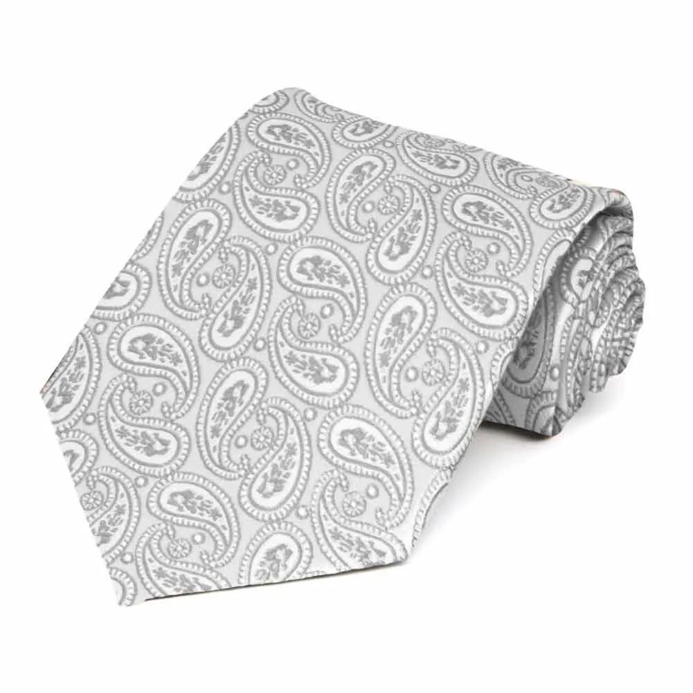 Pale Silver Darlene Paisley Necktie sold by TieMart