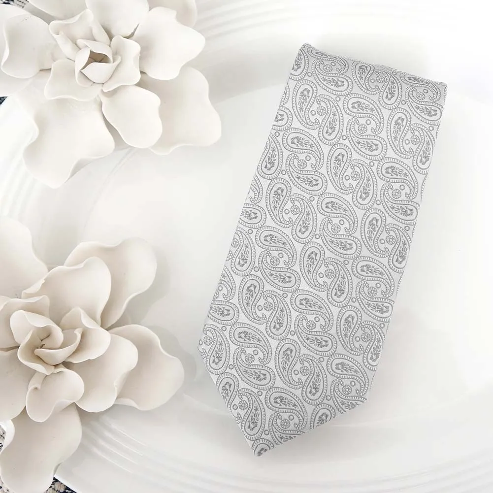 Pale Silver Darlene Paisley Necktie sold by TieMart product image thumbnail 4