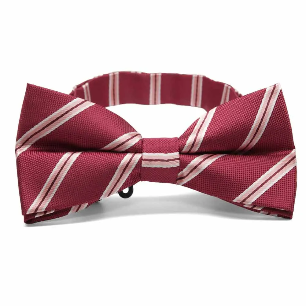 Burgundy Melvin Striped Band Collar Bow Tie sold by TieMart