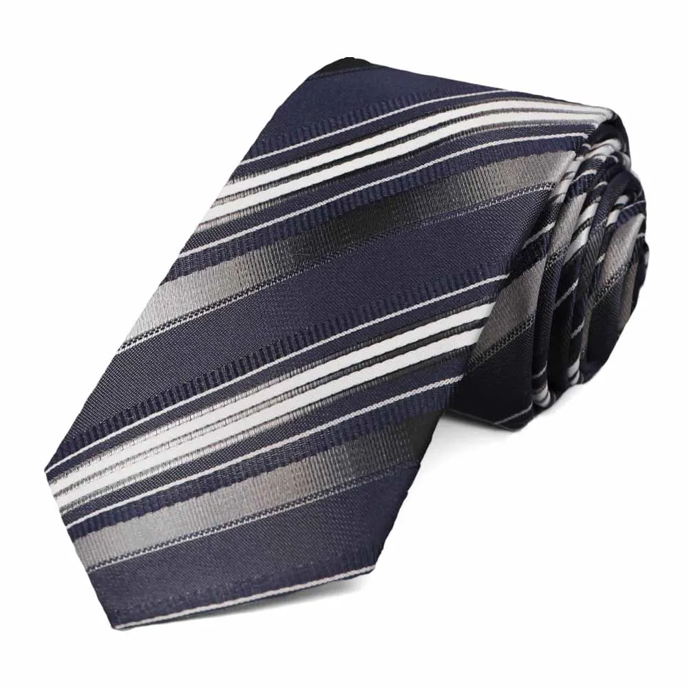 Navy Blue Blackshear Striped Slim Necktie sold by TieMart