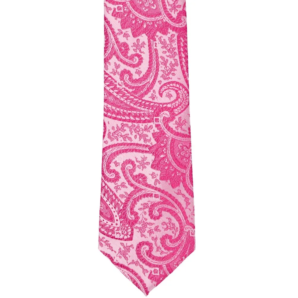 Bright Fuchsia Clara Paisley Slim Necktie, 2.5" Width sold by TieMart product image thumbnail 2