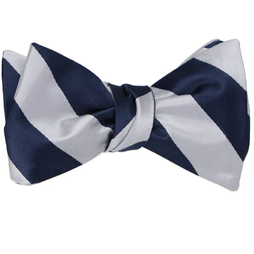 Navy Blue and Silver Striped Self-Tie Bow Tie sold by TieMart product image thumbnail 2