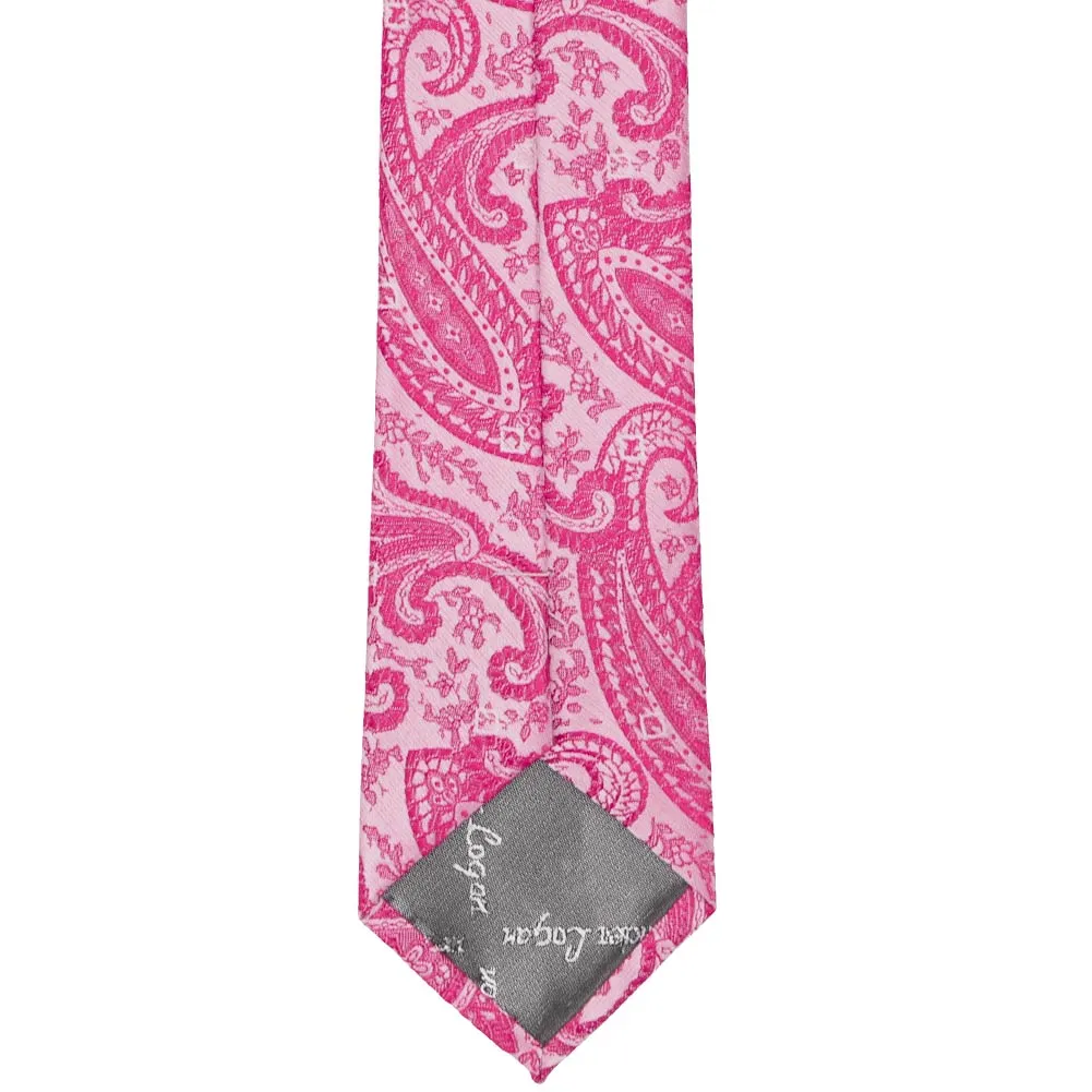 Bright Fuchsia Clara Paisley Slim Necktie, 2.5" Width sold by TieMart product image thumbnail 3